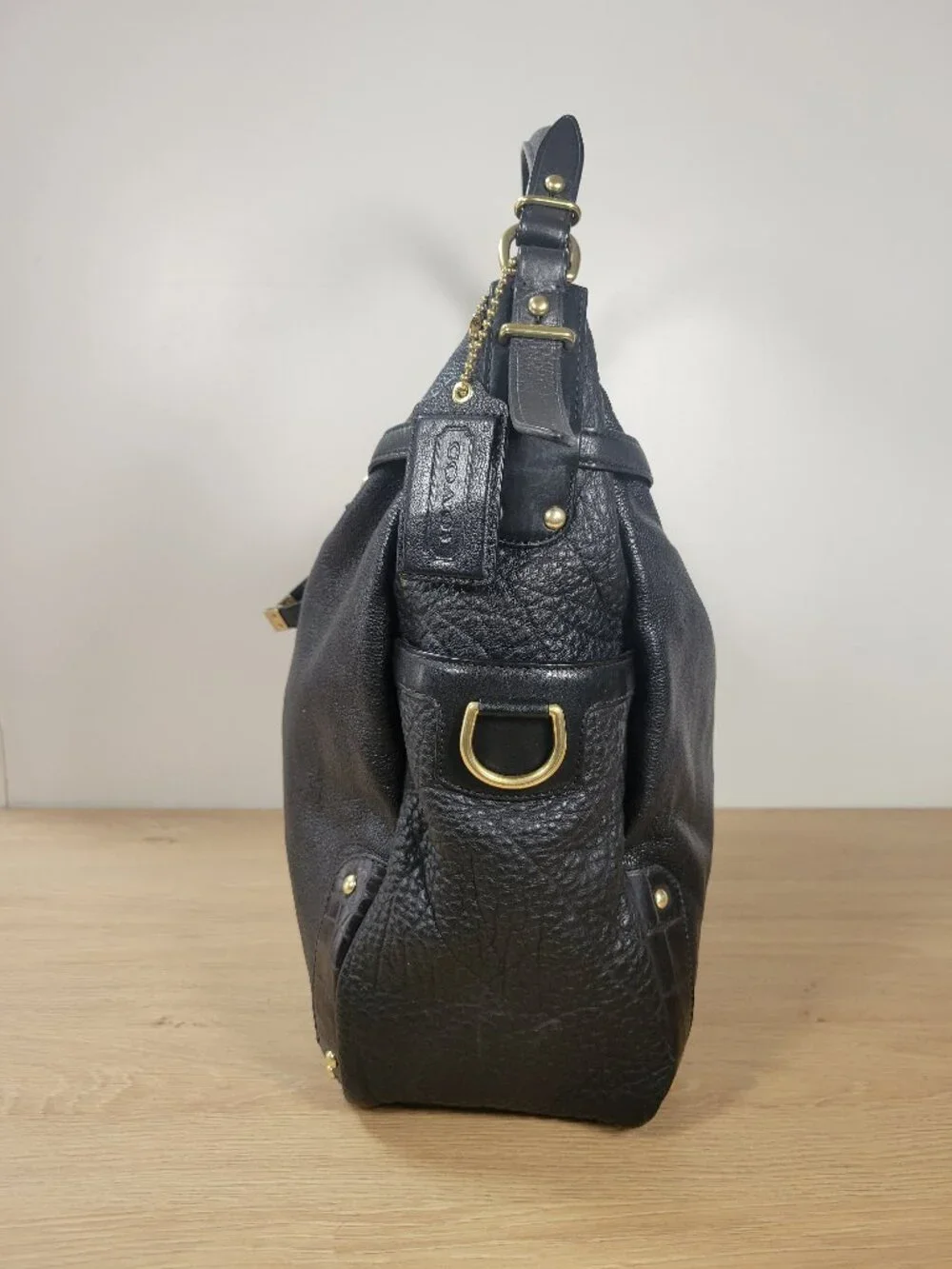 Coach Black Pebbled Leather Shoulder Bag | Gold Hardware | Classic Hobo Style - Picture 3 of 14